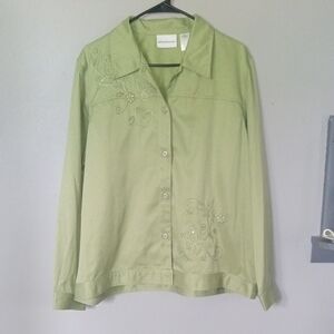 Alfred Dunner Women's Light Green Embroidered Jacket Size 18